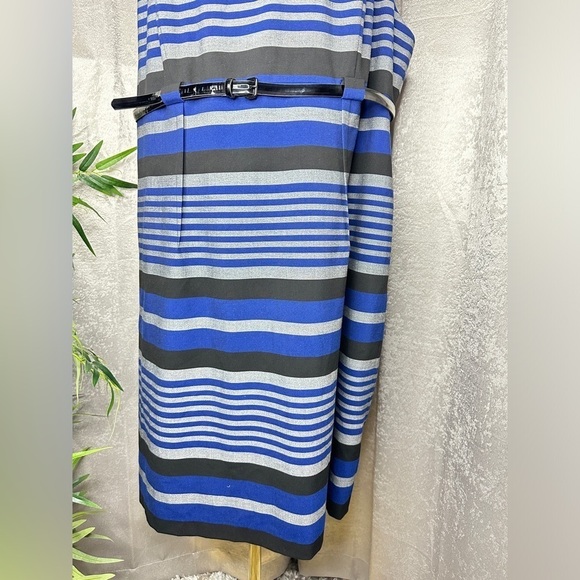 Calvin Klein Women’s Cap Sleeve Striped Belted Sheath Dress Multi Sz 18W - Picture 8 of 13